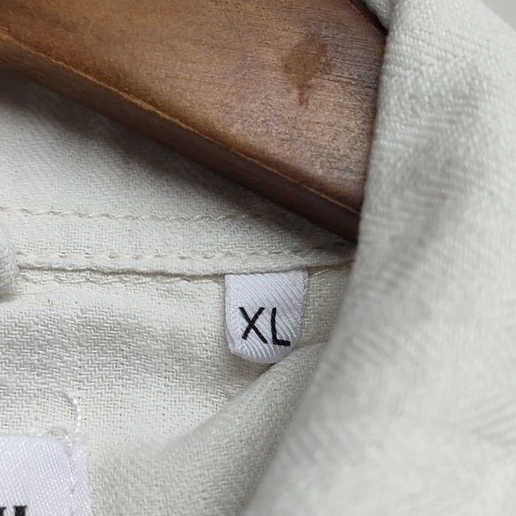 Lindbergh Cotton Linen Button Down Shirt Men Size XL Off White Long Sleeve - Picture 7 of 10